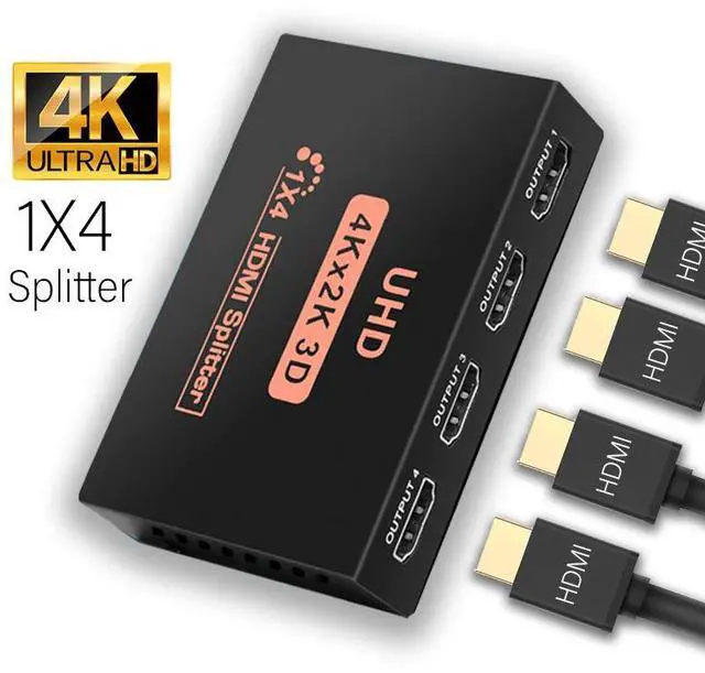 Main image of WRIARICH HDMI Splitter 1 in 4 Out Powered by AC Adapter, Hdmi powered Splitter Supports 4K@30Hz 3D Full HD1080P, Compatible with Xbox PS3 PS4 Fire Stick Roku Blu-Ray Player HDTV - 1 Input to 4 Outputs
