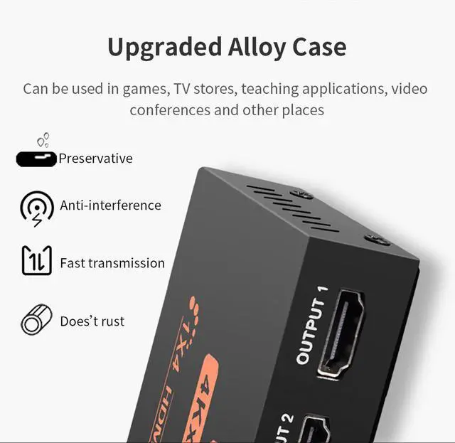 Alt view image 4 of 7 - WRIARICH HDMI Splitter 1 in 4 Out Powered by AC Adapter, Hdmi powered Splitter Supports 4K@30Hz 3D Full HD1080P, Compatible with Xbox PS3 PS4 Fire Stick Roku Blu-Ray Player HDTV - 1 Input to 4 Outputs
