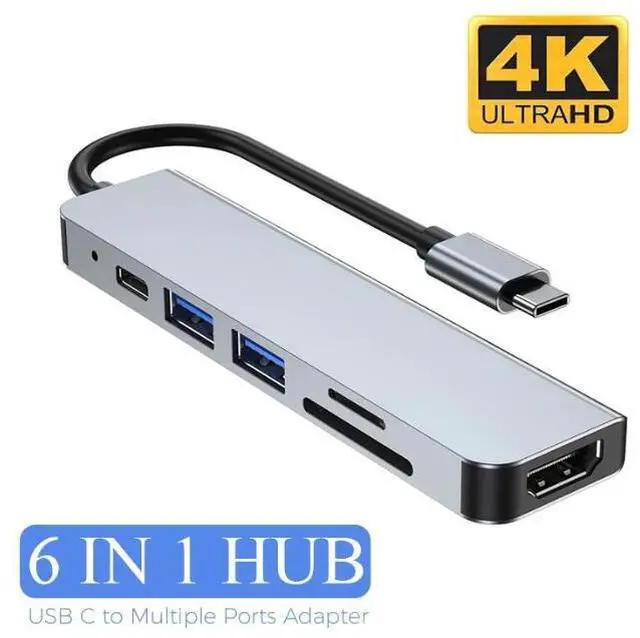 Main image of WRIARICH USB C Hub Type C Multiport Adapter - 6 in 1 Portable Space Aluminum Dongle with 4K HDMI Output, 3 USB 3.0 Ports, SD/TF Card Reader Compatible for MacBook Pro, XPS, Laptop and More