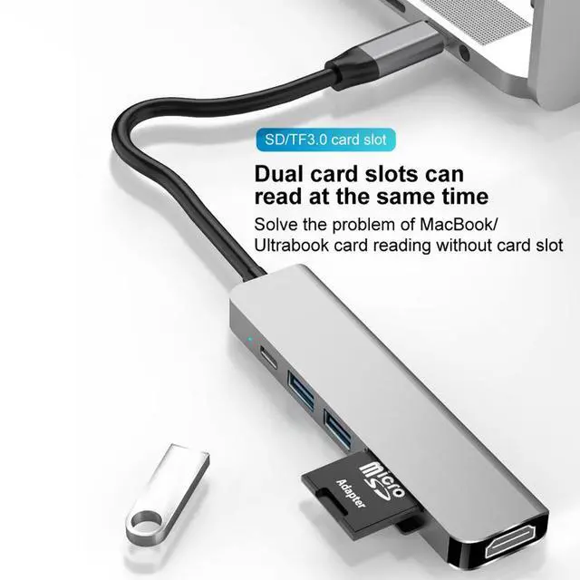 Alt view image 5 of 7 - WRIARICH USB C Hub Type C Multiport Adapter - 6 in 1 Portable Space Aluminum Dongle with 4K HDMI Output, 3 USB 3.0 Ports, SD/TF Card Reader Compatible for MacBook Pro, XPS, Laptop and More