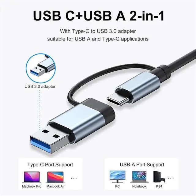 Alt view image 7 of 7 - WRIARICH USB A Type C Hub, 8 in 1 USB C to USB Adapter with 100W Type C PD, SD/Micro SD Card Reader, USB3.0&3 USB2.0,3.5mm Audio, USB C Dongle Multiport Adapter for MacBook Air/Pro, iPad Pro M1