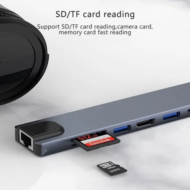 Alt view image 7 of 7 - WRIARICH USB Hub,USB C hub,USB hub with USB C Multiport Adapter, USB Splitter with 4K HDMI, 100W PD, USB 3.0, USB2.0, Ethernet, TF/SD Card Reader for MacBook Pro/PC/Laptop/Tablet Devices (Grey 8in1)
