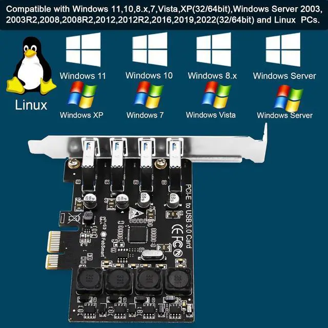 Alt view image 4 of 6 - WRIARICH 4 Ports PCI-E to USB 3.0 HUB PCI Express Expansion Card Adapter 5Gbps for Motherboard