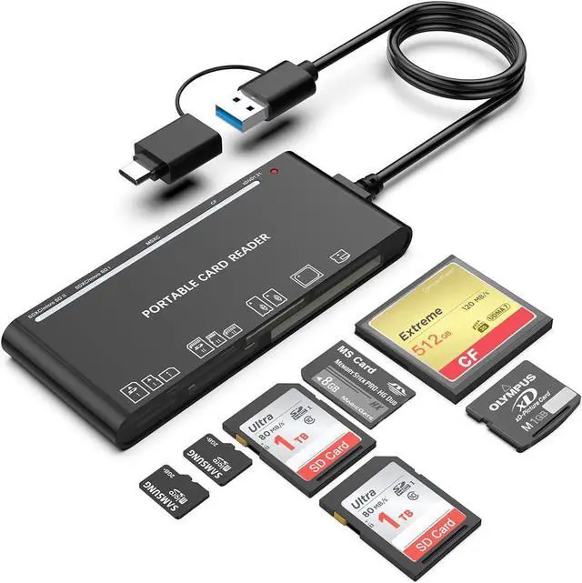 Main image of WRIARICH SD Card Reader USB A 7 in 2 Memory Adapter USB3.0/USB C Supports SD SDXC SDHC CF CFI TF Micro SD Micro SDXC Micro SDHC MS MMC UHS-I for MacBook iPad Pro, Android Phone, PC, Laptop etc