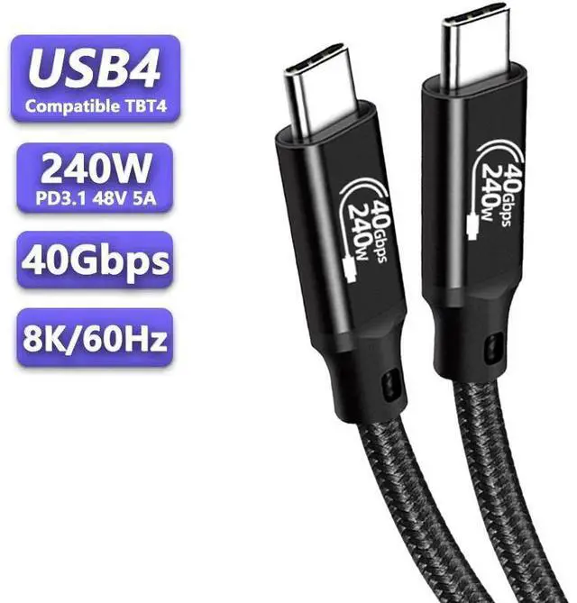 Main image of USB 4.0 240W 40Gbps Data Type-C Braided Cable - Thunderbolt 3/4 Compatible, 8K@60Hz Video, Durable Sleeved Jacket - Compatible with Mobile Phone, Notebook, MAC, SSD and all USB-C devices (5ft)