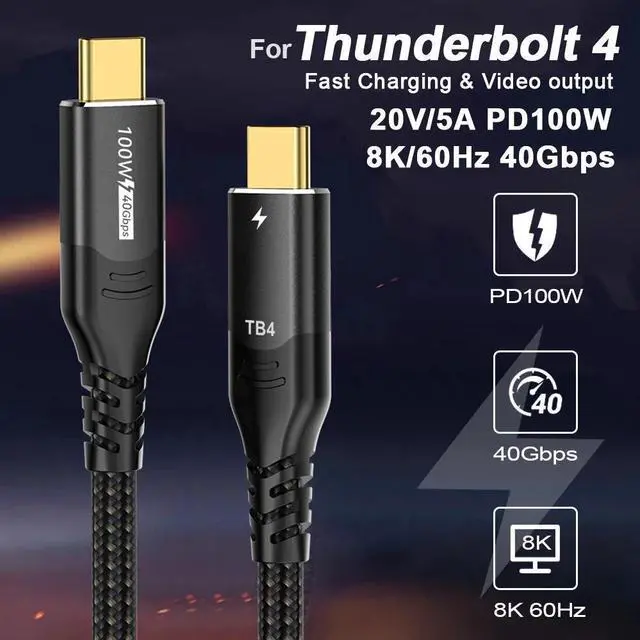 Main image of WRIARICH 100W Thunderbolt 4 TB4 Cable, 40GBps Data Transmission, 100W (20V5A) PD Super Fast Charge, 8K@60Hz HD Extension for Thunderbolt 4, Mobile Phone, Notebook, MAC, SSD, PD3.1 and QC4.0 (6.6FT)