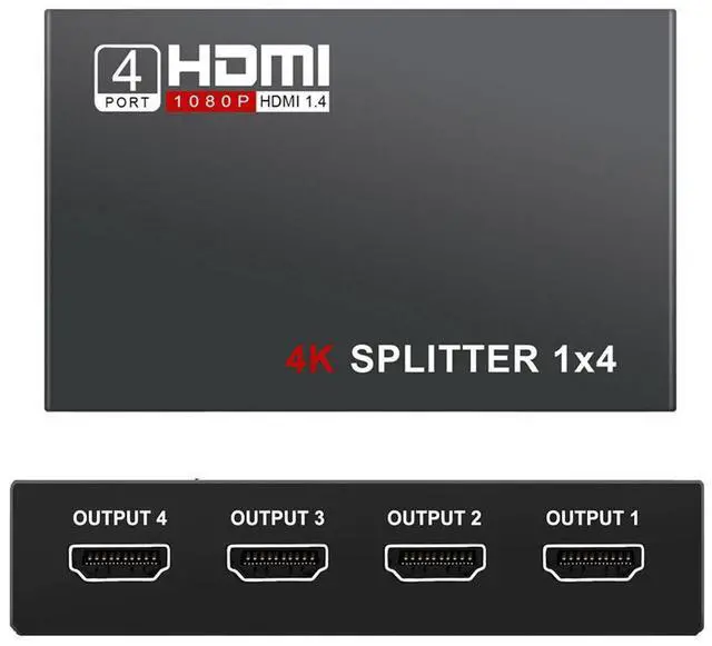 Main image of WRIARICH HDMI Splitter 1 in 4 out Full Ultra HD 1080P 4K/2K 1X4 Port Box Hub with US Adapter v1.4 Powered Certified for 3D Support