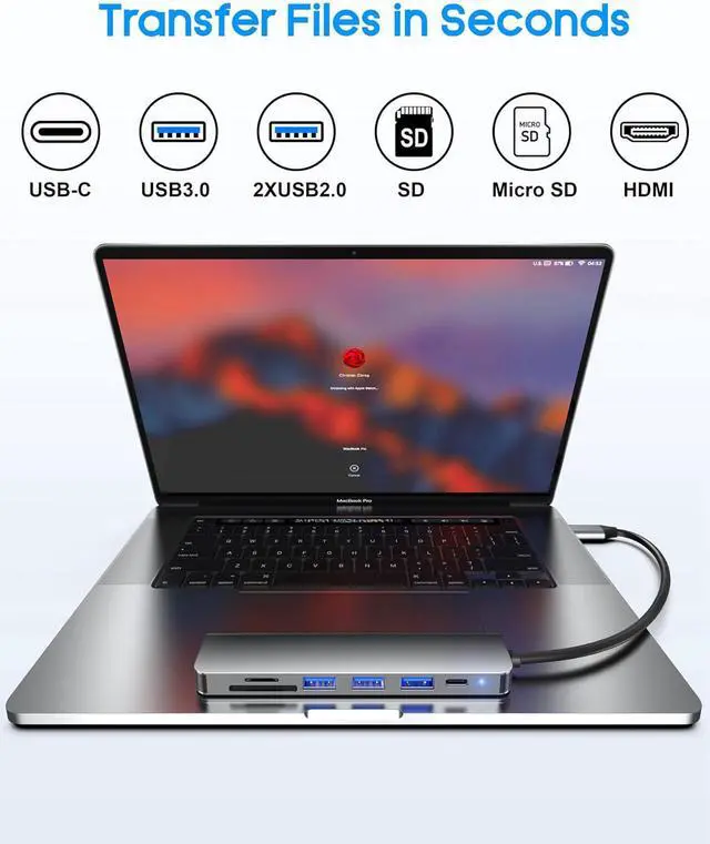Alt view image 5 of 7 - WRIARICH USB C Hub, 7 in 1 USB C to HDMI Multiport Adapter, 4K HDMI, Power Delivery 100 W, 2 USB A 2.0 Port, 1 USB 3.0, SD/TF Card Reader, USB C Dongle for MacBook Pro/Air, Laptop and USB C Devices