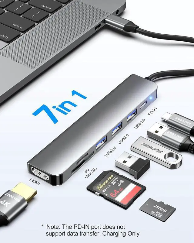 Alt view image 2 of 7 - WRIARICH USB C Hub, 7 in 1 USB C to HDMI Multiport Adapter, 4K HDMI, Power Delivery 100 W, 2 USB A 2.0 Port, 1 USB 3.0, SD/TF Card Reader, USB C Dongle for MacBook Pro/Air, Laptop and USB C Devices