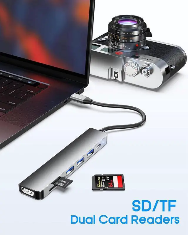 Alt view image 6 of 7 - WRIARICH USB C Hub, 7 in 1 USB C to HDMI Multiport Adapter, 4K HDMI, Power Delivery 100 W, 2 USB A 2.0 Port, 1 USB 3.0, SD/TF Card Reader, USB C Dongle for MacBook Pro/Air, Laptop and USB C Devices