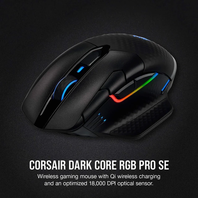 Alt view image 2 of 7 - Dark CORE RGB PRO SE Wireless FPS/MOBA Gaming Mouse with Qi Charging 18,000 DPI 8 Programmable Buttons Sub-1ms Wireless iCUE Compatible PC, Mac, PS5, PS4, Xbox Black