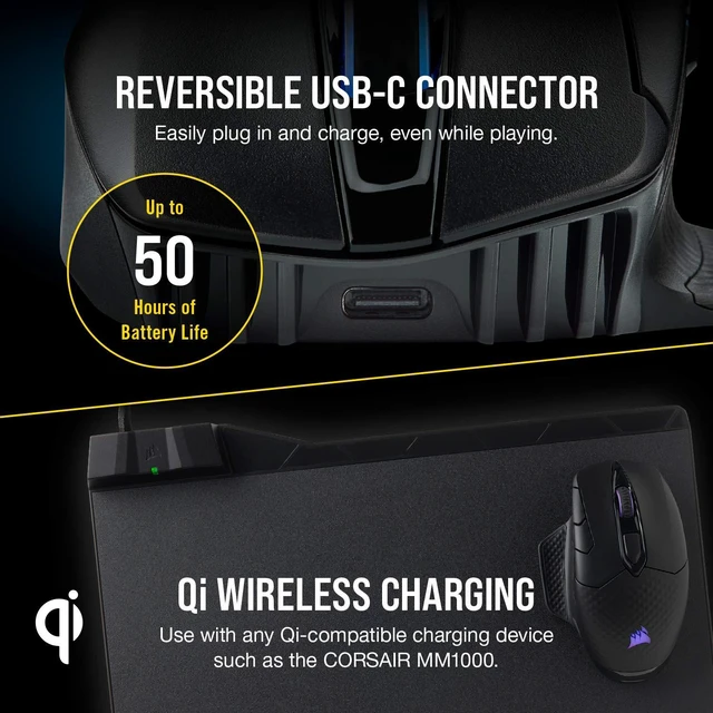 Alt view image 5 of 7 - Dark CORE RGB PRO SE Wireless FPS/MOBA Gaming Mouse with Qi Charging 18,000 DPI 8 Programmable Buttons Sub-1ms Wireless iCUE Compatible PC, Mac, PS5, PS4, Xbox Black
