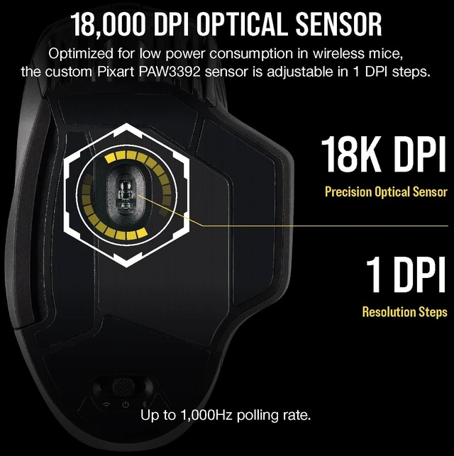 Alt view image 4 of 7 - Dark CORE RGB PRO SE Wireless FPS/MOBA Gaming Mouse with Qi Charging 18,000 DPI 8 Programmable Buttons Sub-1ms Wireless iCUE Compatible PC, Mac, PS5, PS4, Xbox Black