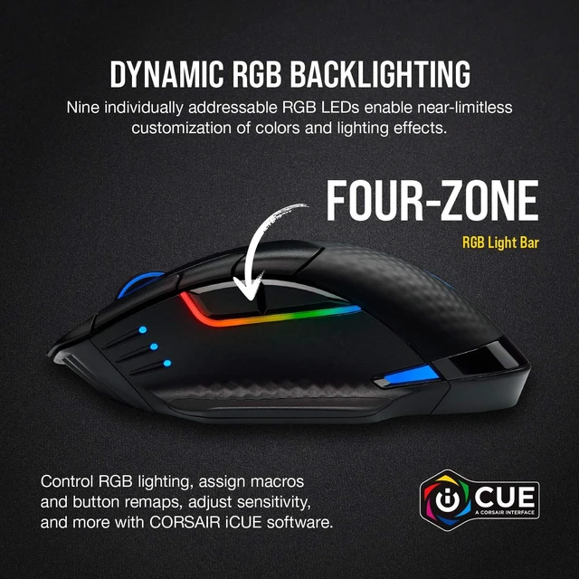 Alt view image 7 of 7 - Dark CORE RGB PRO SE Wireless FPS/MOBA Gaming Mouse with Qi Charging 18,000 DPI 8 Programmable Buttons Sub-1ms Wireless iCUE Compatible PC, Mac, PS5, PS4, Xbox Black
