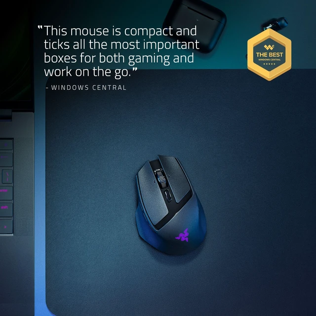Alt view image 2 of 7 - Basilisk Mobile Portable Ergonomic Wireless Gaming Mouse, Black 10 Programmable Controls, HyperScroll, Optical Switches Gen-3, Long Battery Life, AI Prompt, 2.4 GHz, Bluetooth, USB C