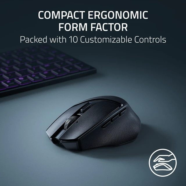 Alt view image 4 of 7 - Basilisk Mobile Portable Ergonomic Wireless Gaming Mouse, Black 10 Programmable Controls, HyperScroll, Optical Switches Gen-3, Long Battery Life, AI Prompt, 2.4 GHz, Bluetooth, USB C
