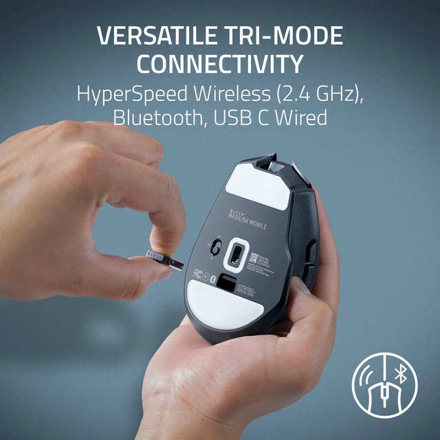 Alt view image 5 of 7 - Basilisk Mobile Portable Ergonomic Wireless Gaming Mouse, Black 10 Programmable Controls, HyperScroll, Optical Switches Gen-3, Long Battery Life, AI Prompt, 2.4 GHz, Bluetooth, USB C