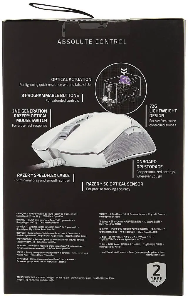 Alt view image 5 of 5 - Viper Ultralight Ambidextrous Wired Gaming Mouse: 2nd Generation Optical Mouse Switches 5G Optical Sensor - 71g Lightweight Design - Speedflex Cable - Mercury White