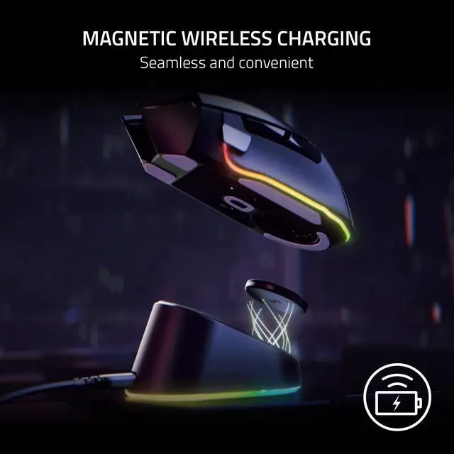 Alt view image 2 of 7 - Mouse Dock Pro with Wireless Charging Puck: Magnetic Wireless Charging - Integrated HyperPolling 8K Hz Transceiver - Anti-Slip Base - Chroma RGB Lighting - Classic Black