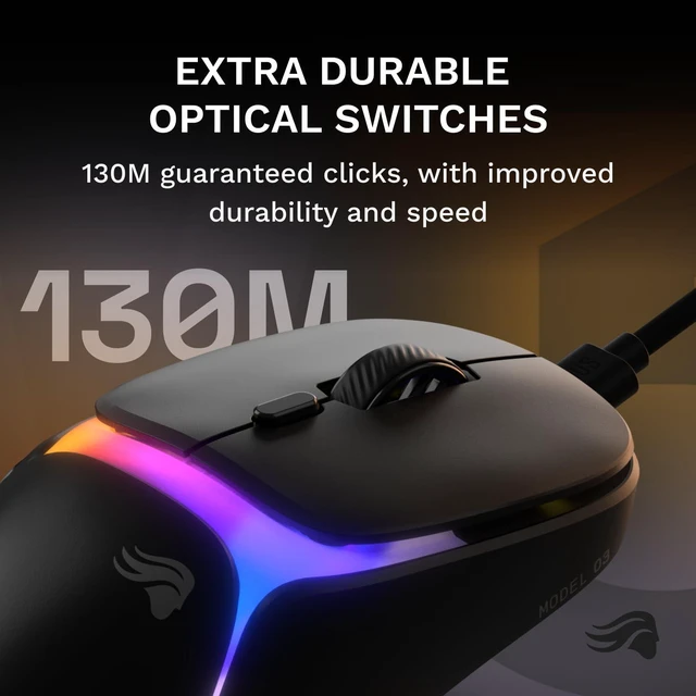 Alt view image 4 of 7 - Gaming Model O3 Wired Gaming Mouse - Ultralight 54g Weight, 130M Click Optical Switches, 30K DPI BAMF 3.0 Sensor, 750 IPS Tracking, 50G Acceleration, Supports All Grip Types - Black