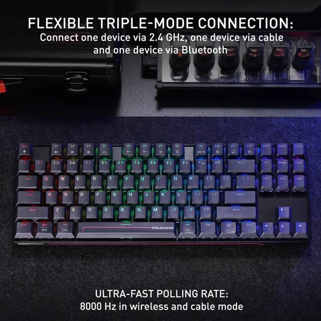Alt view image 5 of 7 - TKL RGB Magnetic Gaming Keyboard with TMR Technology, Hot Swappable Design, 8000Hz Polling Rate, Wireless & Wired Connectivity, Black