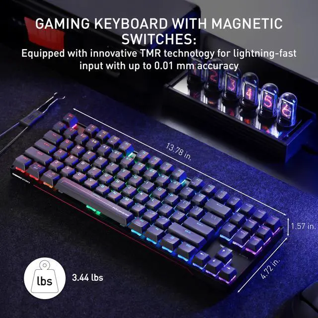 Alt view image 4 of 7 - TKL RGB Magnetic Gaming Keyboard with TMR Technology, Hot Swappable Design, 8000Hz Polling Rate, Wireless & Wired Connectivity, Black