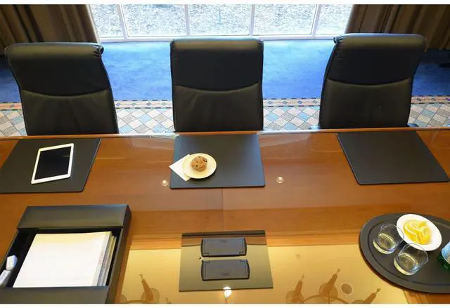 Alt view image 2 of 4 - Leatherette Conference Table Pad - Luxury Leather Desk Blotter for Writing - Padded Executive Desk Surface Protector - (Black, 17 x 14)