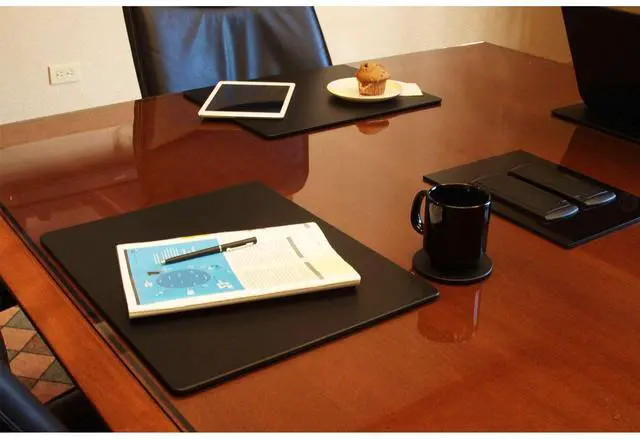 Alt view image 4 of 4 - Leatherette Conference Table Pad - Luxury Leather Desk Blotter for Writing - Padded Executive Desk Surface Protector - (Black, 17 x 14)