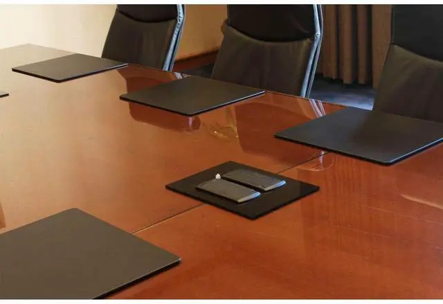 Alt view image 3 of 4 - Leatherette Conference Table Pad - Luxury Leather Desk Blotter for Writing - Padded Executive Desk Surface Protector - (Black, 17 x 14)