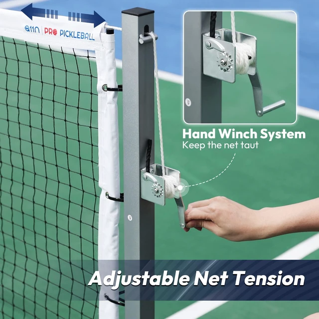 Alt view image 3 of 7 - A11N Sports Pro Pickleball Net with Wheels and Hand Winch, Tournament Regulation Size, Anti-Sag Design, Perfect for Outdoor Court & Indoor Gym Floor
