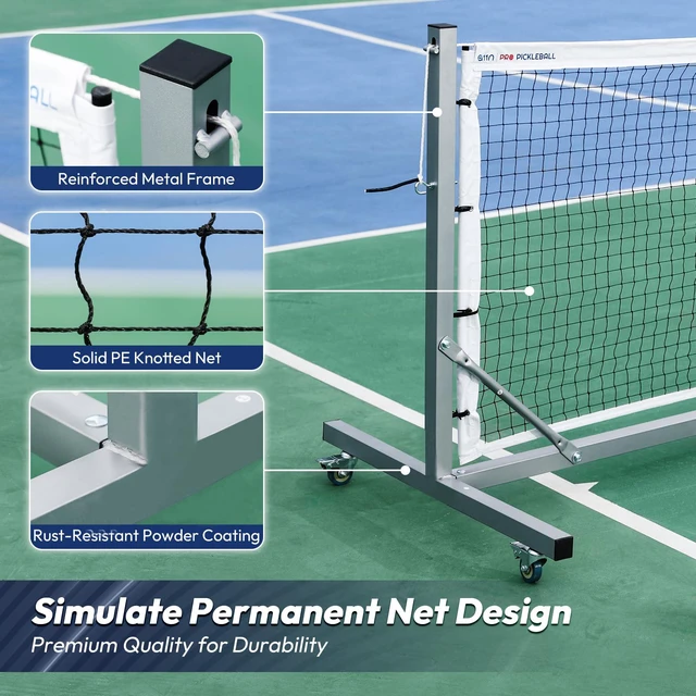 Alt view image 4 of 7 - A11N Sports Pro Pickleball Net with Wheels and Hand Winch, Tournament Regulation Size, Anti-Sag Design, Perfect for Outdoor Court & Indoor Gym Floor