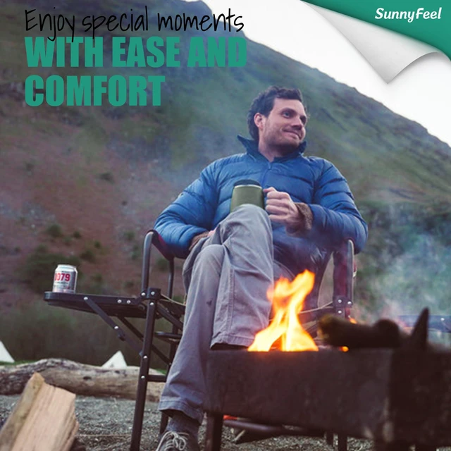 Alt view image 3 of 7 - SUNNYFEEL Heated Camping Directors Chair, Heavy Duty,Oversized Portable Folding Chair with Side Table, Pocket for Beach, Fishing,Trip,Picnic,Lawn,Concert Outdoor Foldable Camp Chairs