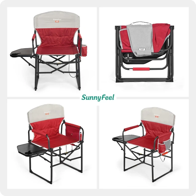 Alt view image 7 of 7 - SUNNYFEEL Heated Camping Directors Chair, Heavy Duty,Oversized Portable Folding Chair with Side Table, Pocket for Beach, Fishing,Trip,Picnic,Lawn,Concert Outdoor Foldable Camp Chairs