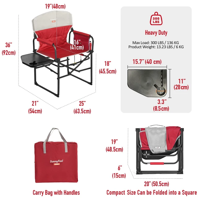 Alt view image 6 of 7 - SUNNYFEEL Heated Camping Directors Chair, Heavy Duty,Oversized Portable Folding Chair with Side Table, Pocket for Beach, Fishing,Trip,Picnic,Lawn,Concert Outdoor Foldable Camp Chairs