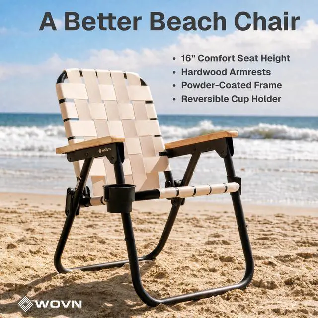 Alt view image 2 of 6 - GoSports Outdoors WOVN Beach Backpack Chair - Premium Folding Camping Chair - 9 Styles Available - Natural