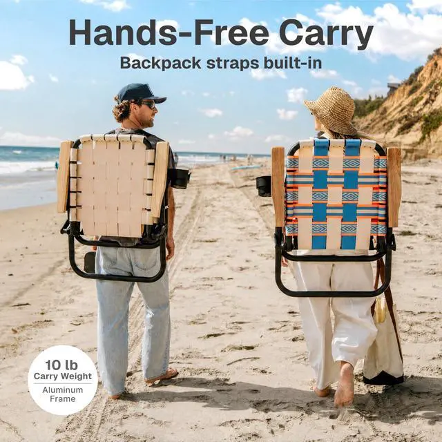 Alt view image 3 of 6 - GoSports Outdoors WOVN Beach Backpack Chair - Premium Folding Camping Chair - 9 Styles Available - Natural