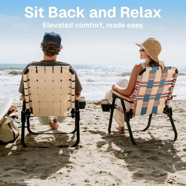 Alt view image 6 of 6 - GoSports Outdoors WOVN Beach Backpack Chair - Premium Folding Camping Chair - 9 Styles Available - Natural