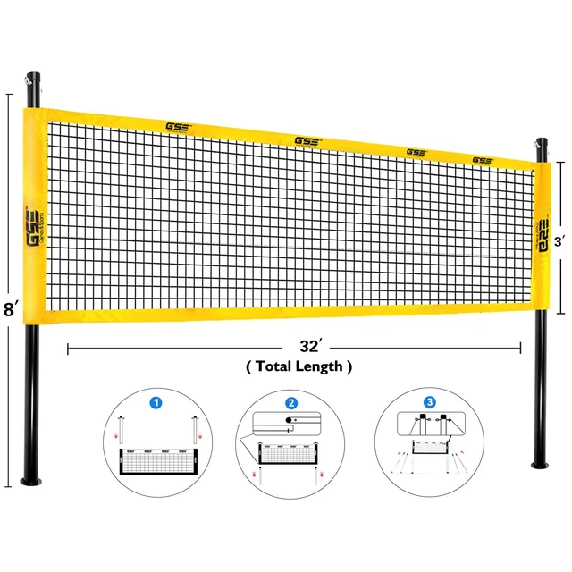 Alt view image 2 of 7 - GSE Games & Sports Expert Outdoor Badminton and Volleyball Combo Set, Professional Net Game Set with 4 Badminton Rackets, 3 Shuttlecocks, Volleyball and Carry Bag for Backyard, Beach, Lawn and Park
