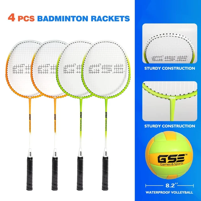 Alt view image 5 of 7 - GSE Games & Sports Expert Outdoor Badminton and Volleyball Combo Set, Professional Net Game Set with 4 Badminton Rackets, 3 Shuttlecocks, Volleyball and Carry Bag for Backyard, Beach, Lawn and Park