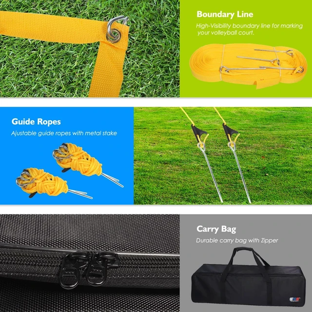 Alt view image 6 of 7 - GSE Games & Sports Expert Outdoor Badminton and Volleyball Combo Set, Professional Net Game Set with 4 Badminton Rackets, 3 Shuttlecocks, Volleyball and Carry Bag for Backyard, Beach, Lawn and Park
