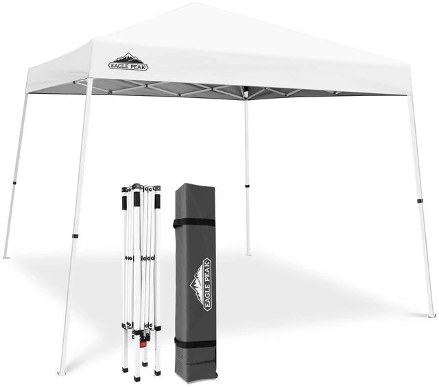 Main image of EAGLE PEAK 10x10 Slant Leg Pop-up Canopy Tent Easy One Person Setup Instant Outdoor Beach Canopy Folding Portable Sports Shelter 10x10 Base 8x8 Top (White)