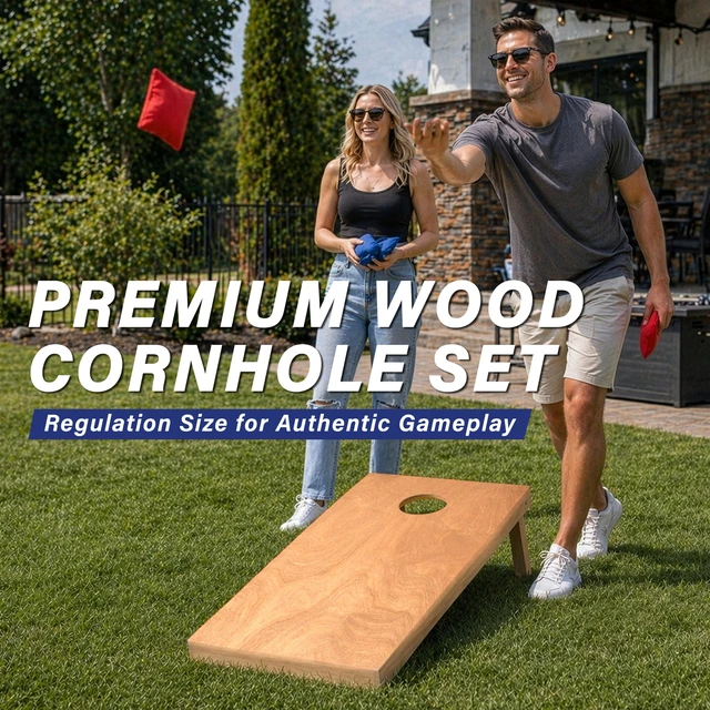 Alt view image 2 of 6 - GoSports Regulation Size Wooden Cornhole Set with Light Brown Finish - Includes Carrying Case