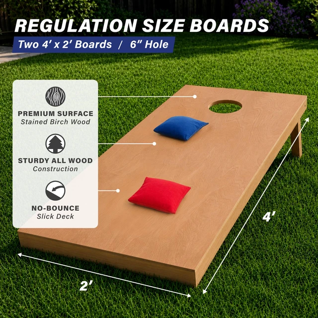 Alt view image 3 of 6 - GoSports Regulation Size Wooden Cornhole Set with Light Brown Finish - Includes Carrying Case