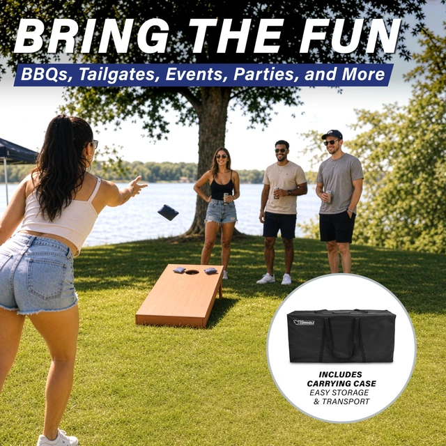 Alt view image 5 of 6 - GoSports Regulation Size Wooden Cornhole Set with Light Brown Finish - Includes Carrying Case