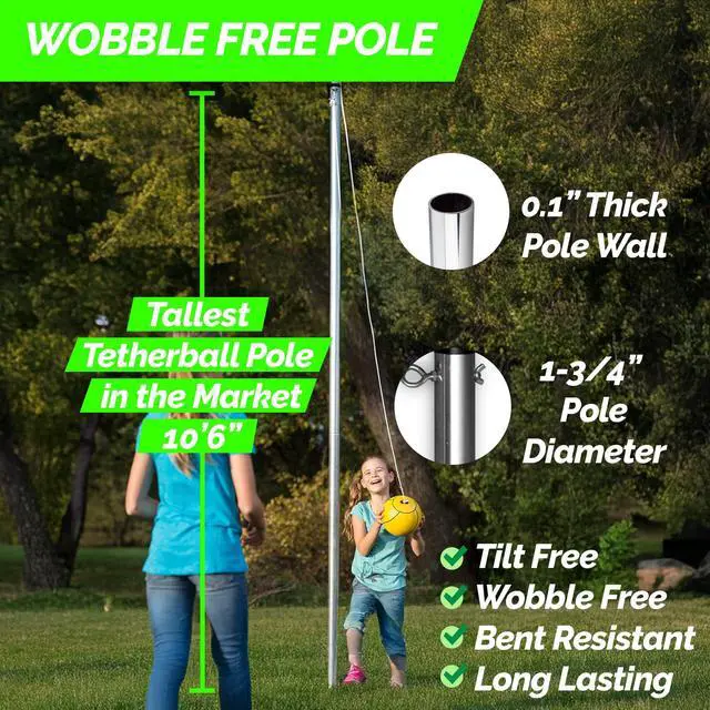 Alt view image 2 of 7 - STERLING Sports Premium Tetherball Set Heavy Duty Tether Ball, Rope and Pole Set, 10-1/2' Tall for Outdoor Backyard