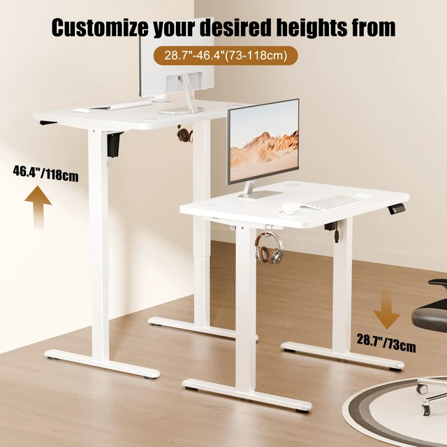Alt view image 2 of 7 - Small Standing Desk, 32"x24" Height Adjustable Sit-Stand Home Office, White | Electric Adjustable Standing Desk, Sit to Stand Computer Office Desk with Splice Board, Memory Preset, Lifts 28.7''-46.5"