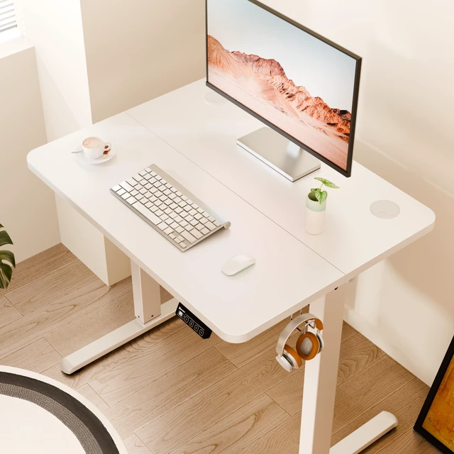 Alt view image 3 of 7 - Small Standing Desk, 32"x24" Height Adjustable Sit-Stand Home Office, White | Electric Adjustable Standing Desk, Sit to Stand Computer Office Desk with Splice Board, Memory Preset, Lifts 28.7''-46.5"