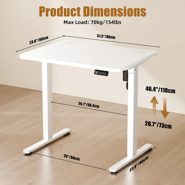 Alt view image 4 of 7 - Small Standing Desk, 32"x24" Height Adjustable Sit-Stand Home Office, White | Electric Adjustable Standing Desk, Sit to Stand Computer Office Desk with Splice Board, Memory Preset, Lifts 28.7''-46.5"