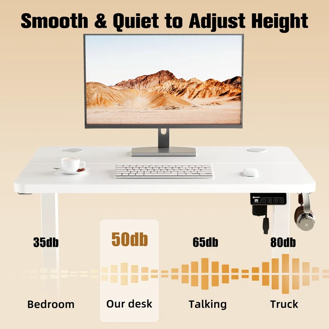 Alt view image 5 of 7 - Small Standing Desk, 32"x24" Height Adjustable Sit-Stand Home Office, White | Electric Adjustable Standing Desk, Sit to Stand Computer Office Desk with Splice Board, Memory Preset, Lifts 28.7''-46.5"