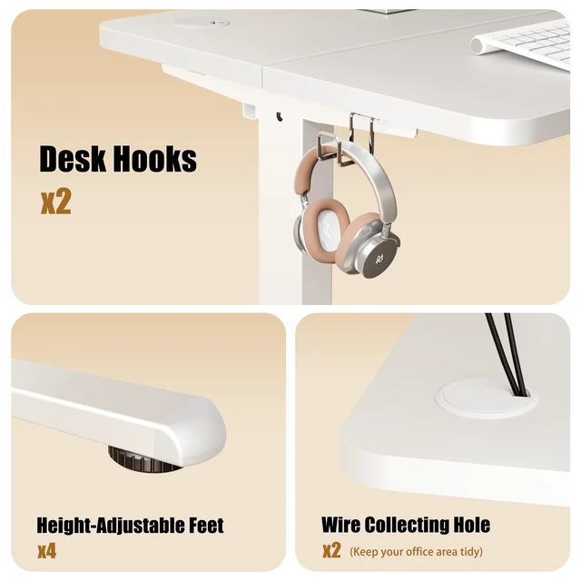 Alt view image 6 of 7 - Small Standing Desk, 32"x24" Height Adjustable Sit-Stand Home Office, White | Electric Adjustable Standing Desk, Sit to Stand Computer Office Desk with Splice Board, Memory Preset, Lifts 28.7''-46.5"